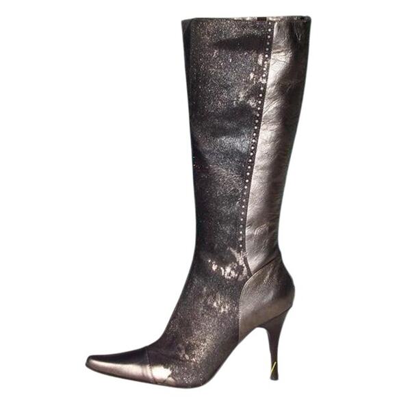 Donald Pliner Pewter Metallic Leather Hair Calf New Couture Boot $595 NWT Sz 6 - Picture 3 of 6
